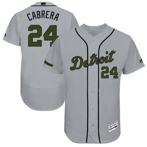 Tigers #24 Miguel Cabrera Grey Flexbase Authentic Collection Memorial Day Stitched MLB Jersey